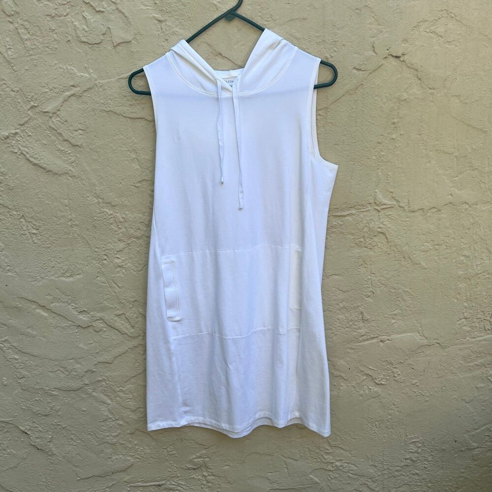 Eileen Fisher Sleeveless Hooded Stretch Organic Cotton Jersey Dress Sz M